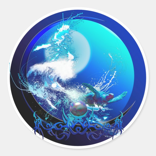 SEA TURTLE BLUE MOON RACE CLASSIC ROUND STICKER (Front)
