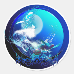 SEA TURTLE BLUE MOON RACE CLASSIC ROUND STICKER