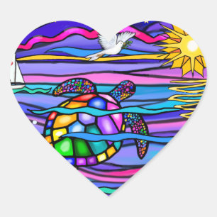 Sea Turtle (blue / pink) Heart Sticker