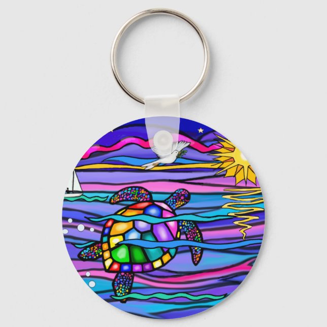 Sea Turtle (blue / pink) Key Ring (Front)