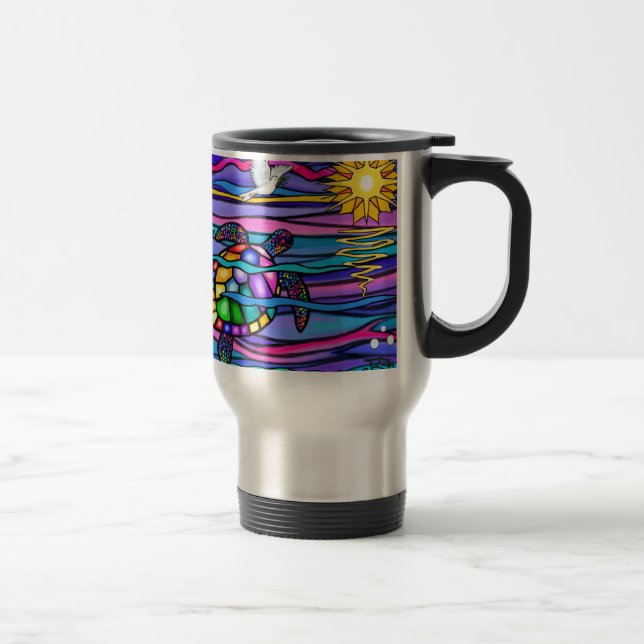 Sea Turtle (blue / pink) Travel Mug (Right)