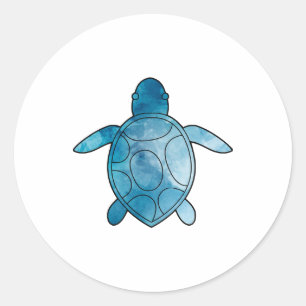 Sea Turtle blue watercolor Classic Round Sticker