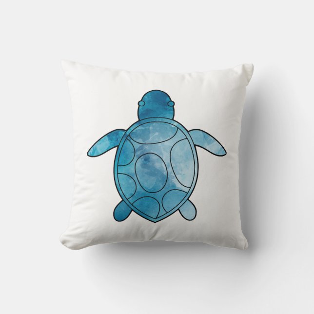 Sea Turtle blue watercolor Cushion (Front)