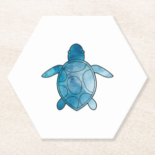 Sea Turtle blue watercolor Paper Coaster
