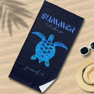 Sea Turtle Blue Watercolor Personalised Beach Towel