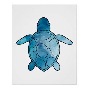 Sea Turtle blue watercolor Poster
