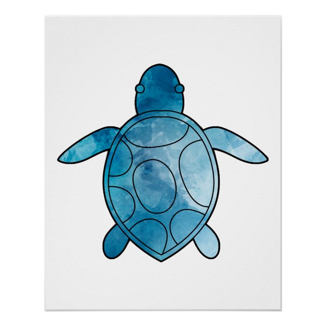 Sea Turtle blue watercolor Poster (Front)