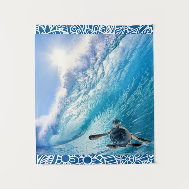 sea turtle Boho wave Tapestry (Front)