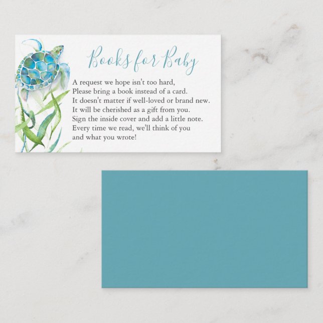 Sea Turtle Book For Baby Invitation Enclosure Card (Front/Back)