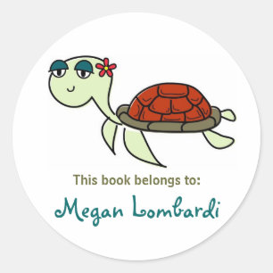 Sea Turtle Bookplates Classic Round Sticker