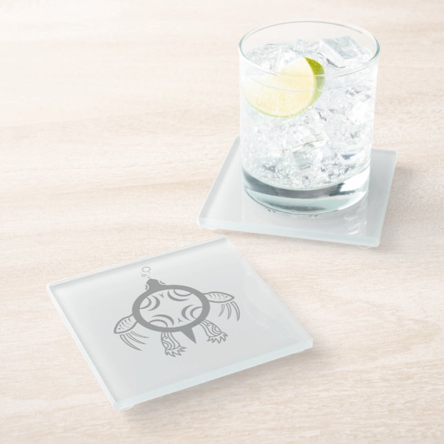 Sea Turtle Bubbles Glass Coaster (Angled)