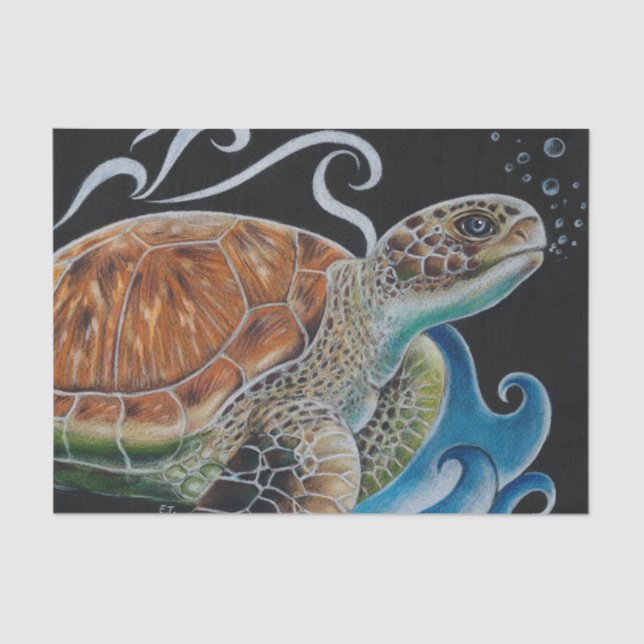 Sea Turtle Bubbles Wave Art Tissue Paper (Front)