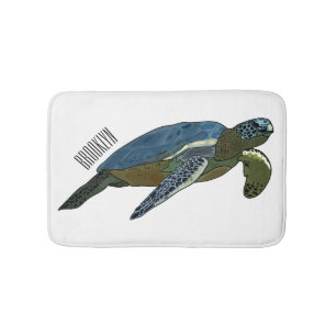 Sea turtle cartoon illustration bath mat