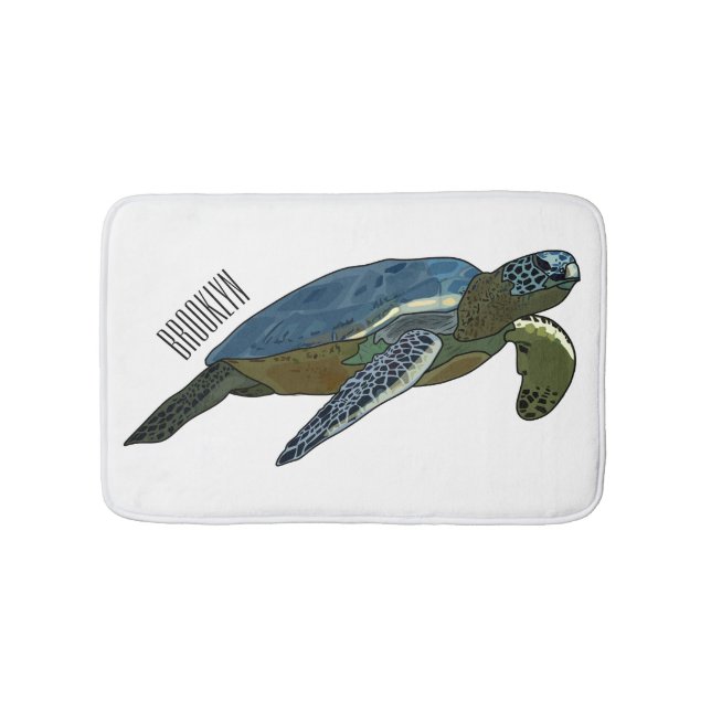 Sea turtle cartoon illustration bath mat (Front)
