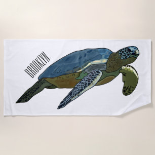 Sea turtle cartoon illustration beach towel