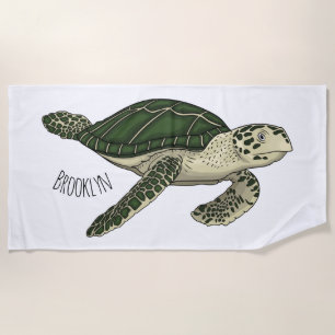 Sea turtle cartoon illustration beach towel