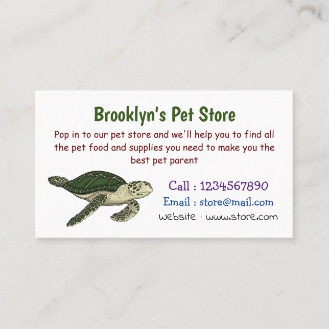Sea turtle cartoon illustration business card (Front)