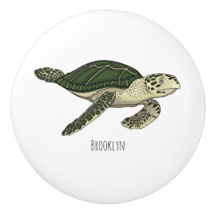 Sea turtle cartoon illustration ceramic knob