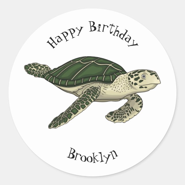 Sea turtle cartoon illustration classic round sticker (Front)