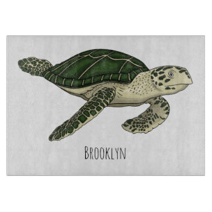 Sea turtle cartoon illustration cutting board