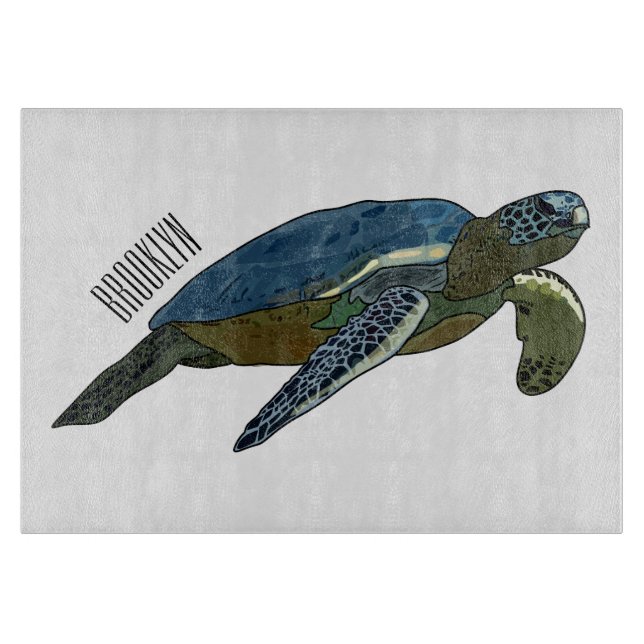 Sea turtle cartoon illustration cutting board (Front)