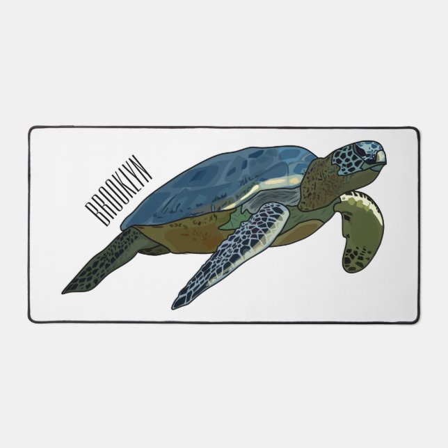 Sea turtle cartoon illustration desk mat (Front)