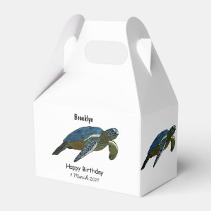 Sea turtle cartoon illustration favour box