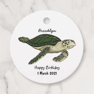 Sea turtle cartoon illustration favour tags