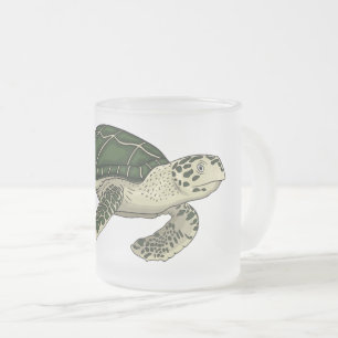 Sea turtle cartoon illustration  frosted glass coffee mug