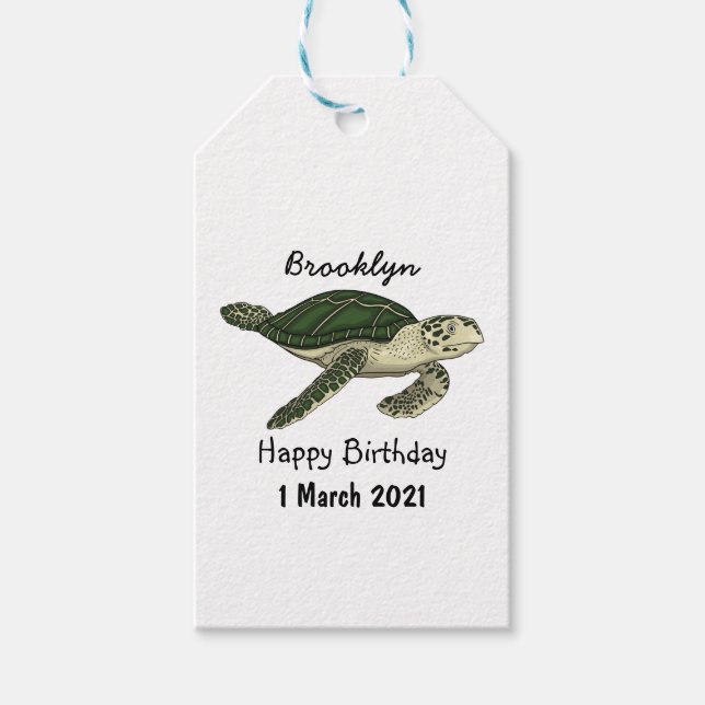 Sea turtle cartoon illustration  gift tags (Front)