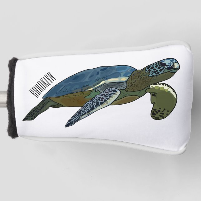 Sea turtle cartoon illustration golf head cover (Front)
