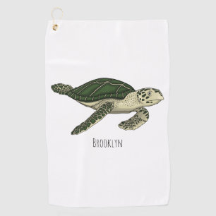 Sea turtle cartoon illustration golf towel