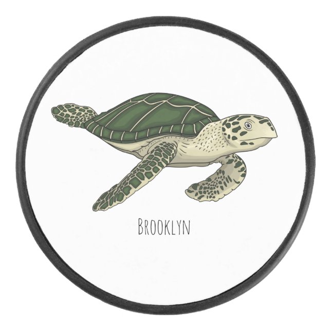 Sea turtle cartoon illustration  hockey puck (Front)