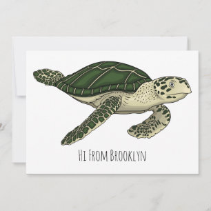 Sea turtle cartoon illustration invitation