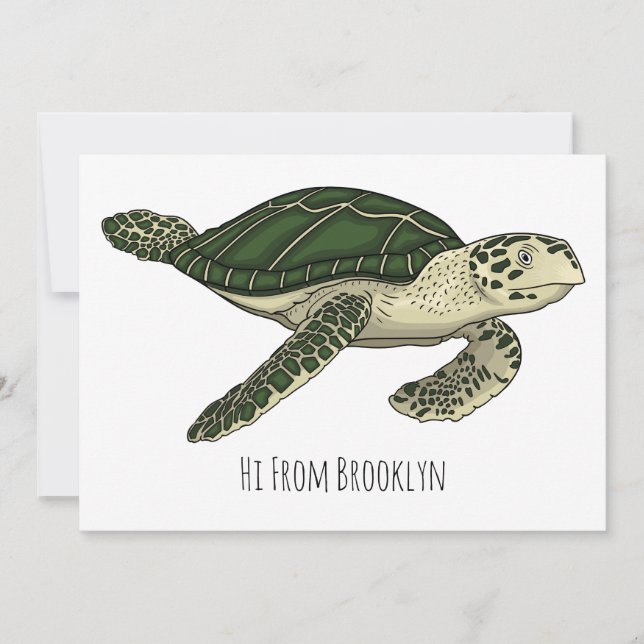 Sea turtle cartoon illustration invitation (Front)
