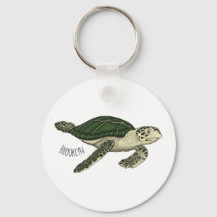 Sea turtle cartoon illustration  key ring
