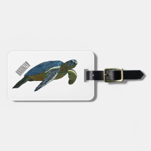 Sea turtle cartoon illustration luggage tag