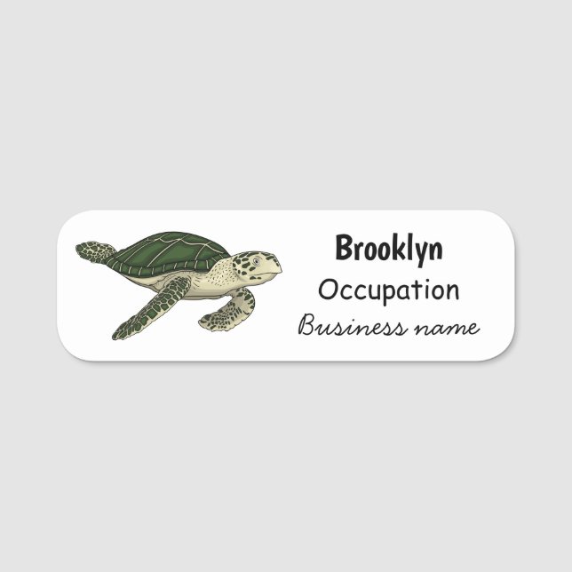 Sea turtle cartoon illustration name tag (Front)