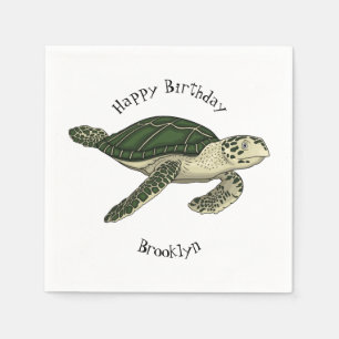 Sea turtle cartoon illustration napkin