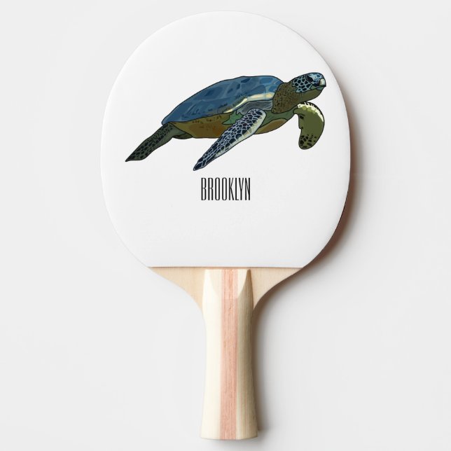Sea turtle cartoon illustration ping pong paddle (Front)