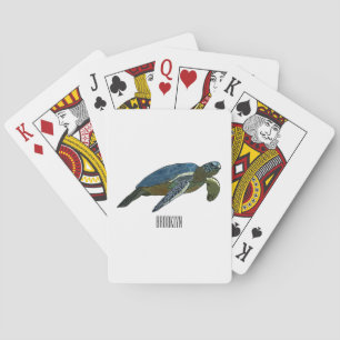 Sea turtle cartoon illustration playing cards