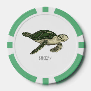 Sea turtle cartoon illustration poker chips