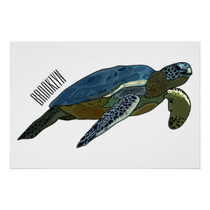 Sea turtle cartoon illustration poster