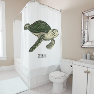 Sea turtle cartoon illustration shower curtain