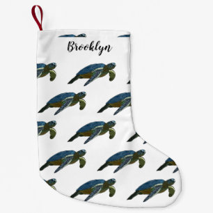 Sea turtle cartoon illustration small christmas stocking