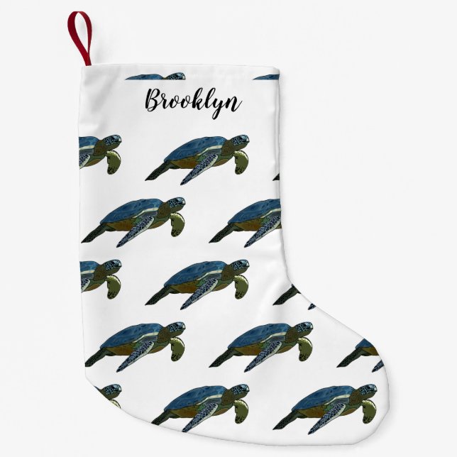 Sea turtle cartoon illustration small christmas stocking (Front)