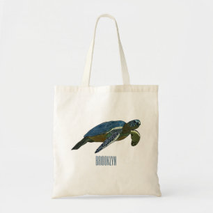 Sea turtle cartoon illustration tote bag
