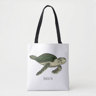Sea turtle cartoon illustration tote bag
