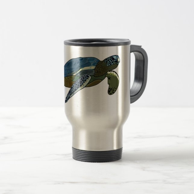 Sea turtle cartoon illustration travel mug (Front Right)