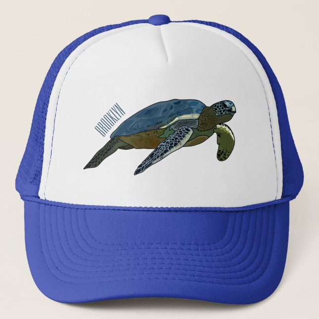Sea turtle cartoon illustration trucker hat (Front)